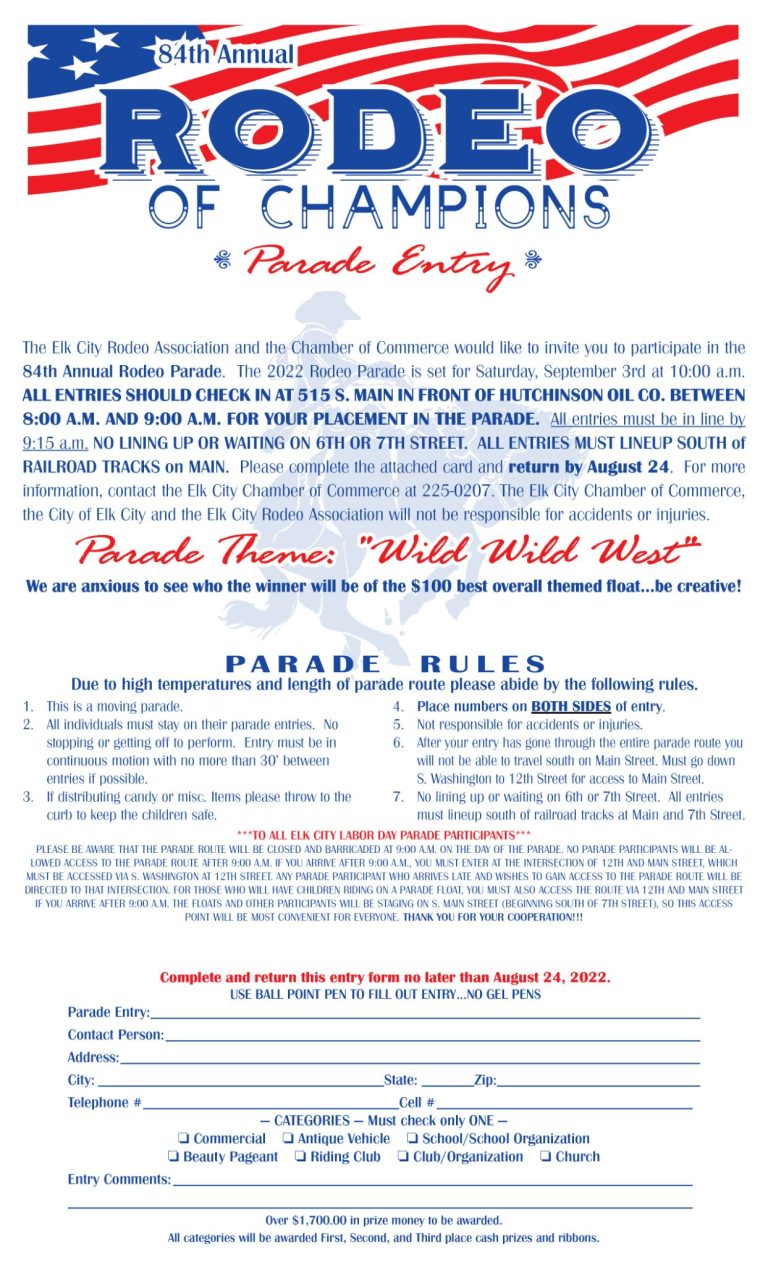 Rodeo of Champions Parade Entry Form Elk City Chamber of Commerce