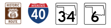 Elk City Crossroads.  Historic Route 66,I-40, Hwy 34, Hwy 6