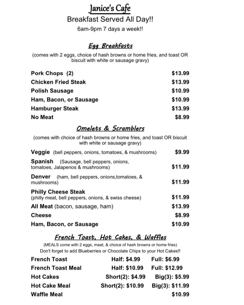 janices cafe menu 1of5